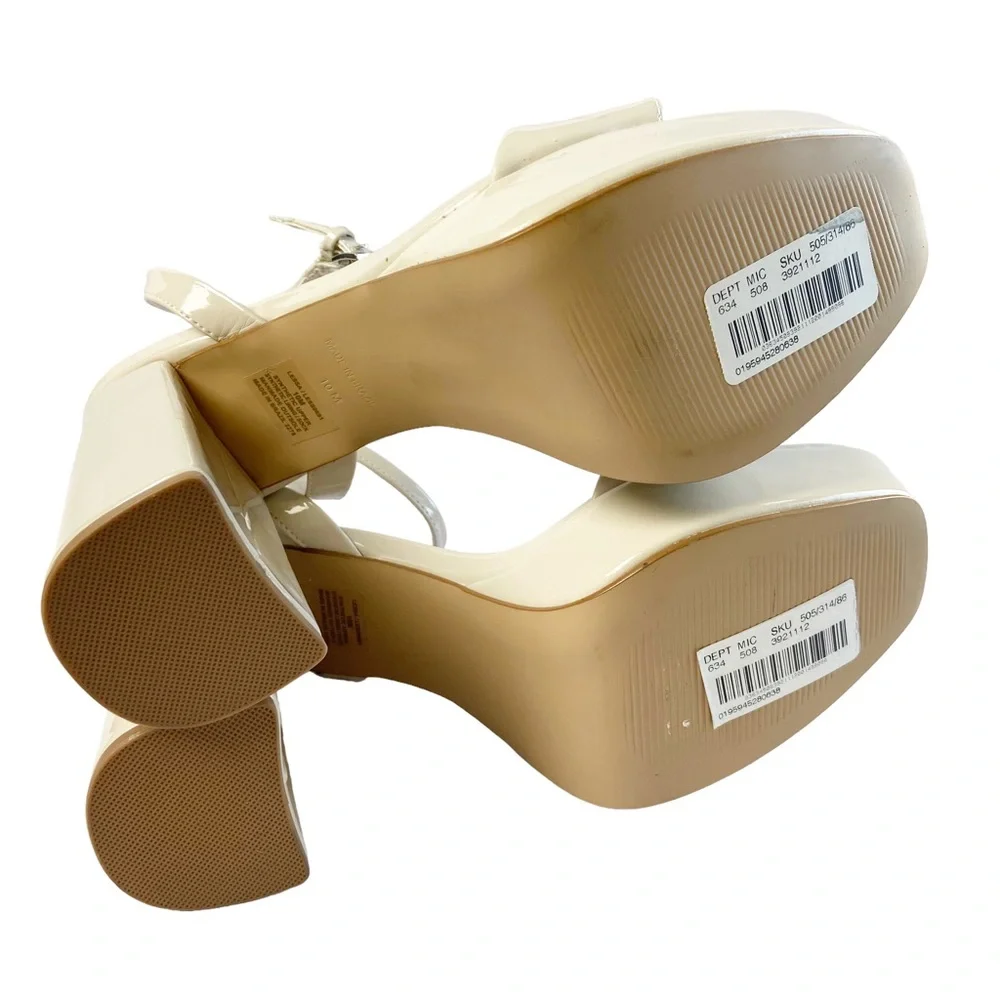 Steve Madden Lessa Patent Platform Heels Bone Nude Ankle Strap Size 10